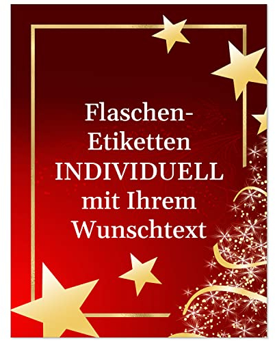 8 Flaschenetiketten selbstklebend mit Text personalisiert - Weihnachten Etikett Modern rot mit Sternen - weihnachtliche Flaschen Aufkleber