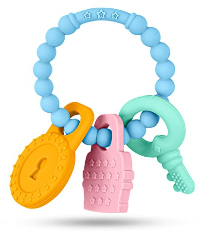 Vicloon Massaggiagengive, Chiave Massaggiagengive, Dentizione Giocattolo Senza BPA Massaggia Gengive in Silicone Anello da Dentizione per Molar Lenire（Blu Scuro）