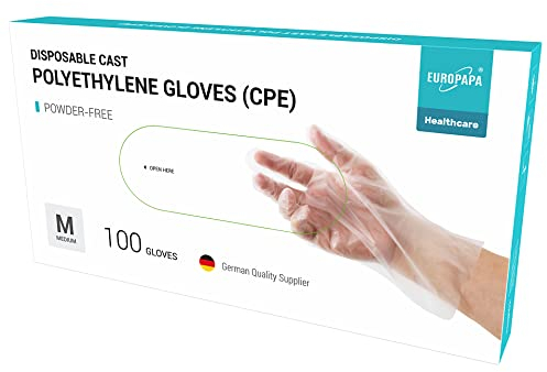 EUROPAPA 100, 200, 300, 450 Vorteilspack CPE transparenz Einweghandschuhe in Box Einmalhandschuhe latexfrei Gummihandschuhe puderfrei Handschuhe in Gr. S,M,L,XL (100, M)