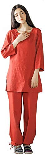Vier-Jahreszeiten-Tai-Chi-Uniform-Set, Kampfsportanzug für Damen, Zen-Meditationsuniform, Baumwollleinen, Tai-Chi-Kleidung, Kung-Fu-Kleidung, Zen-Meditation, Yoga-Anzug (Farbe: Rot, Größe: UK M/Tag L)