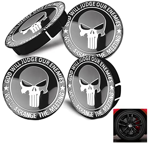 LONGHAO 4 Pcs Schädel Alufelgen Nabenkappen,Alufelgen Felgendeckel Nabenkappe,Schädel Radnabendeckel Felgendeckel,Universal Schwarz Schädel Nabenkappen,Compatible with 60mm Radnabenkappen,SchäDel