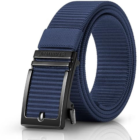 Fairwin bälte herr, bälte utan hål nylon herrbälte, automatiskt bälte män, justerbart bälte utomhus spänne bälten sport bälte i presentförpackning, Blå – c, L: Länge 135cm/ für Taille 45-48