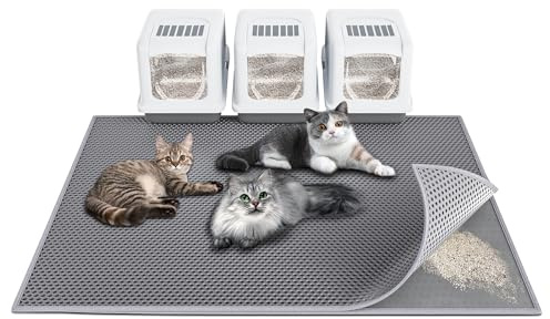 Waretary Cat Litter Box Mat: 47x 36 Waterproof Kitty Cat Litter Trapping Mat, Easy-clean Double-layer Scatter Control Pad Rug(Grey)