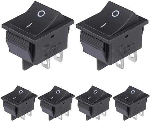 VEXUNGA Interruptor Basculante 16A 250VAC 20A 125VAC Interruptores Conmutador 2Posiciones 4Pines ON-OFF DPST Pulsador Negro (Paquete de 6)