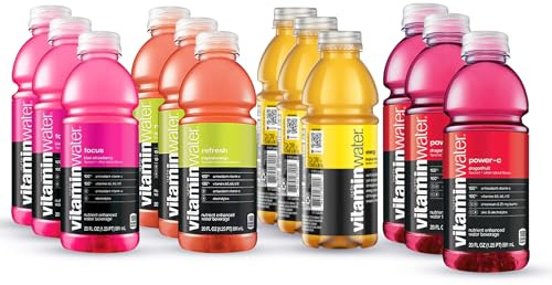 Vitamin Water Variety Pack - 20 oz Water Bottles - Vitamin water Energy Drink, Flavored Water - Vitamin water Energy, Refresh, Focus, Power-C - Sport Drinks Variety Pack - Vitamin Water 12 Pack