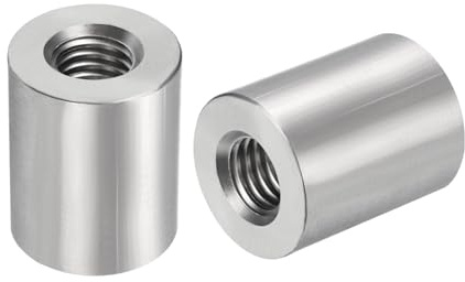 QUARKZMAN 4pcs M10 Rond Connecteur Écrous, 304 Inox Acier Accouplement Écrou 25mm/0.98 Longueur Manchon Tige Barre Goujon Écrou pour Support, M10X25x20mm