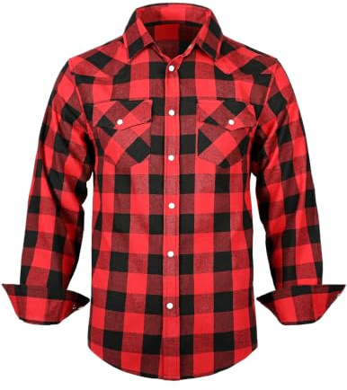 TARAINYA Camicia Flanella Uomo Quadri Lunghe M-3XL | Flanella;Vestibilità Regolare;Colletto Button-Down;Bottoni in Perla;2 Tasche Sul Petto Con Patta;Autunno e Inverno;Boscaiolo