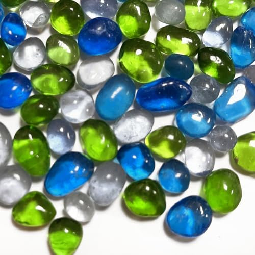Mélange de pierres vertes de 0,4 kg pour aquarium - Galets en verre de mer - Décoration d'aquarium - Gravier - Pierres précieuses en verre - Perles de sable pour remplissage de vase, poisson et tortue
