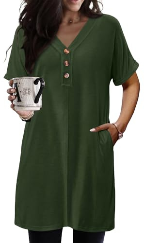 KISSMODA Womens Short Sleeve Tunic Tops for Leggings Basic Summer Long Shirts Fashion Loose Clothes