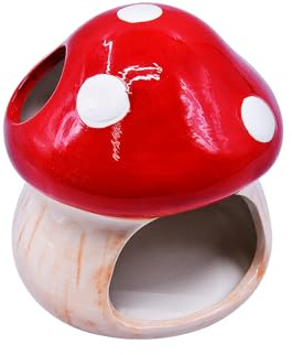 Uotyle Ceramic Mushroom Aquarium Cave - Cute Fish Tank Decoration Hideout House, Aquarium Ornament for Small Fish & Shrimp Tanks (Red)