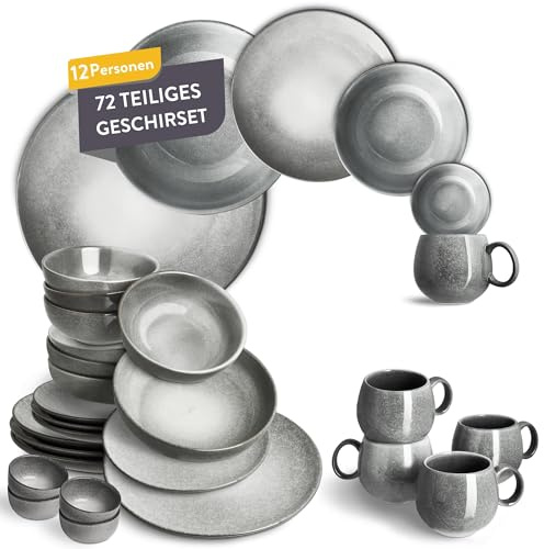 Springlane Kitchen Serviesset Misty Cliff 72-delar, keramik, bordsservis för 12 personer