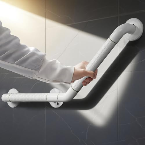 Grab Bars for Seniors, 45 x 45 cm Grab Rail Shower, Bathroom Shower Handle, Non-Slip Wall Grab Rail for Bathtub, Bathtub, Entry Aid, White