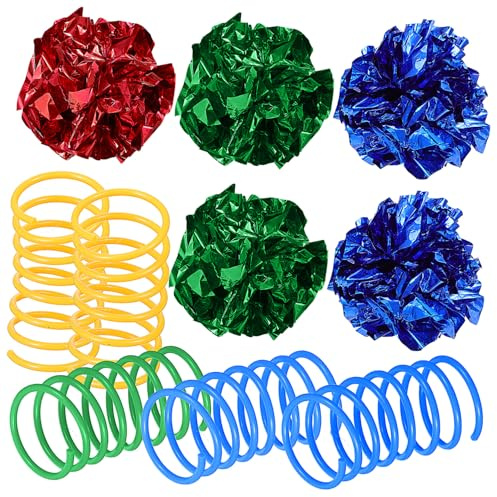 Toyvian Set de Jouets Interactifs pour Chats Balles Colorées Papier Bruissant Jouets à Ressort pour Jeu Intérieur et Anti-anxiété