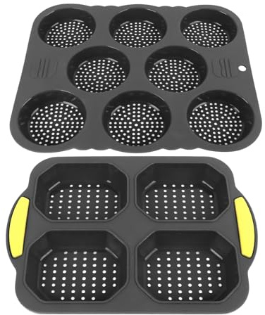 Respicefinem 2 Pack Silicone Bread Baking Pans Set 8 Cavity Hamburger Bun Mold and 4 Cavity Pan with Steam Vents for Oven Microwave Dishwasher Safe