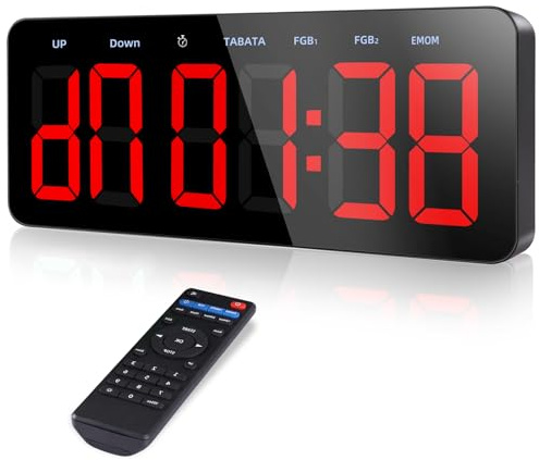 PELLOR Temporizador Multifunción para Gimnasio - Grand 3 Digital Reloj de Pared, Cronómetro LED con Modos Tabata/FGB/EMOM, 5 Niveles Brillo, Cuenta Regresiva/Progressiva, Portátil para Fitness/MMA
