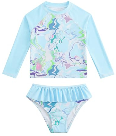 JiAmy Traje de baño de Dos Piezas para niñas Traje de baño de Manga Larga para niños Traje de baño con protección Solar UV para 3-9 años
