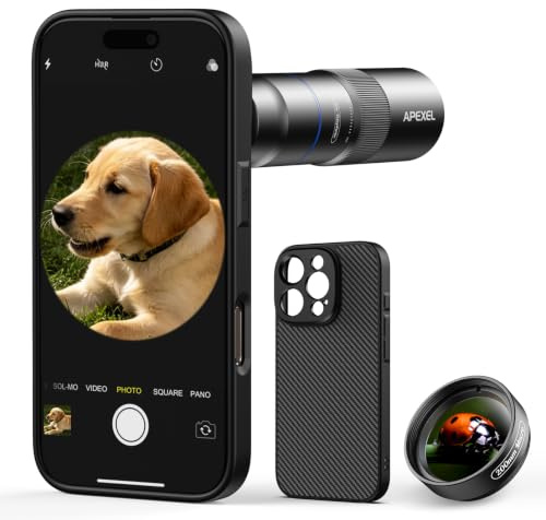 APEXEL Kompakt 10 x teleobjektiv för smartphone och 200 mm makroobjektiv med speciellt mobiltelefonfodral, professionellt FMC ED-mobiltelefonobjektiv, lämplig för iPhone 16 Pro Max