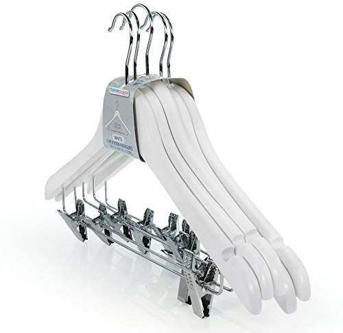 Hangerworld 5 White 45cm Wooden Clothes Coat Garment Hangers with Trouser Skirt Clips