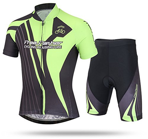YFCH Maillot de Ciclismo Conjunto de Camiseta de Bicicleta + Pantalones Cortos Transpirable para Niños Niñas, Negro+Verde, XL /10-11 años