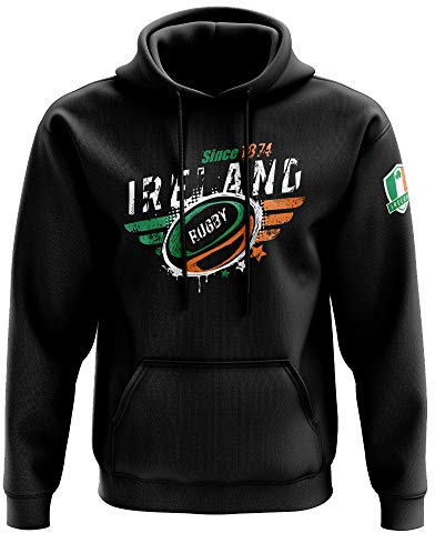 Mens Ireland Rugby Since 1874 Hoodie - Supporter Rugby Irish Badge Rugga Gifts for Him - St Patricks Day Sports Fan, Black, XL