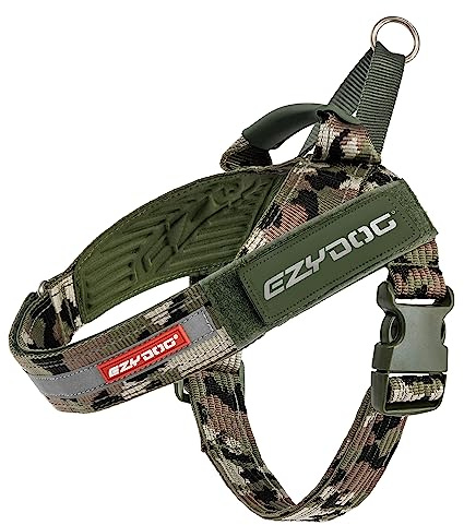 EzyDog Express Dog Harness | Dog Harness for Small, Medium and Large Dogs, Angled Ergonomic Design, Moulded Grip Handle, Easy Release Side Buckle (XL, Camo)