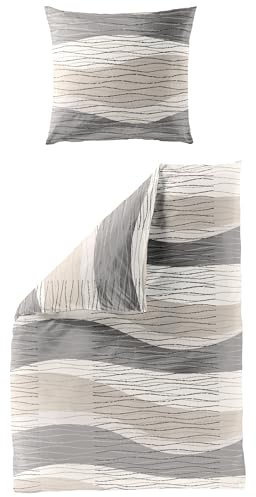 Traumschloss Biancheria da letto in Seersucker – Kitt, dimensioni: 155 x 220 / 80 x 80 cm
