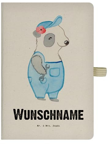Mr. & Mrs. Panda DIN A4 Personalisiertes Notizbuch Klempnerin Herz - Personalisierte Geschenke, Lustig, Geschenk, Für Schule Mit Namen, Spruch, Wunschtext, Liniert, Sanitärinstallationen, Witzig