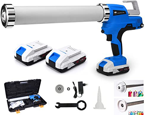 Pressa per cartucce a batteria con 2 batterie agli ioni di litio da 2 Ah 21 V, pistola a getto di silicone, pistola a getto d'inchiostro LED 6500 N, regolabile in 6 livelli, 0 – 9 mm/s
