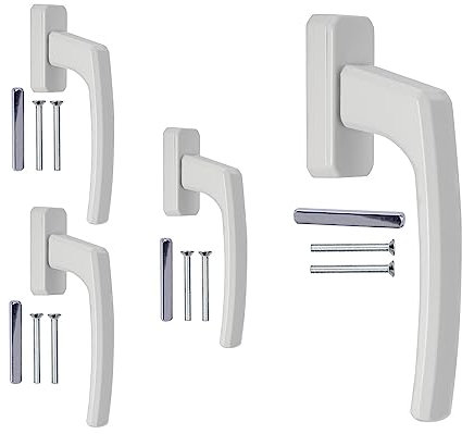 Stahlia Fenstergriffe Aluminium (4 Stück) Weiß ergonomisch Balkontürgriff Fensterbeschläge Terassentürgriff Griff für Fenster Fensterolive