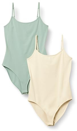 Amazon Essentials Body Coupe Slim Femme, Lot de 2, Beige/Vert Sauge Clair, XXL