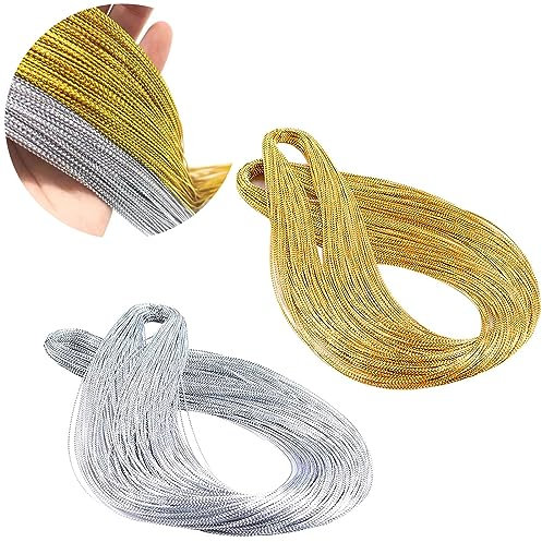 200 Meters Gold Silver Twine String Thread Jewelry Christmas String Gold Metallic Cords Tinsel Strings Craft Making Cord For Braids Christmas Paking Gift Wrapping Hanging