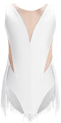 TiaoBug Maillot De Danza Ballet Niña Maillot Sin Manga De Danza Con Falda Tul Leotardo Gimnasia Rítmica Body Ballet Disfraz De Baile Actuación Blanco A 11-12 años