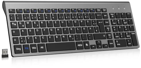 cimetech Ergonomische Kabellose Tastatur Flache Tasten 2,4 GHz Wireless Keyboard Mini Funktastatur QWERTZ Layout 10m Reichweite Kompatibel mit PC, Desktop, Notebook, Laptop (Slim_Grau)