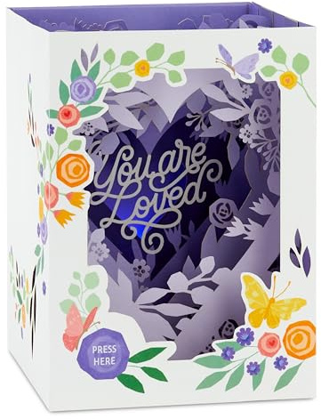 Hallmark Mothers Day Card, 3D & Pop-Up Floral Shadow Box, Musical, Light Up Features, Keepsake, For Mum, Grandma, Purple, White