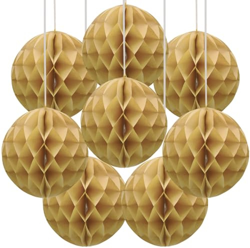 Yosawa 8 Pcs Paper Honeycomb Balls Party Honeycomb Balls Decoration Paper Flower Balls for Wedding Birthday Baby Shower Baby Girl Room Nursery Decoration（Khaki/Q）