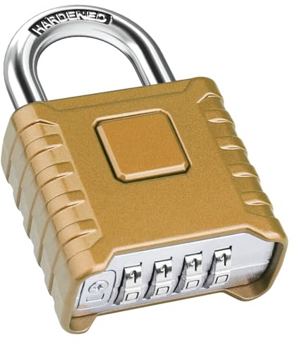 Schwer Zahlenschloss, Diyife 52MM 4-Stelliges Kombinationsschloss mit 8MM Dicker Schäkel, Sicherheitsschloss aus 304 Edelstahl, Wasserdicht und Diebstahlsicher für Hof, Zaun, Garagen, Tore - Messing