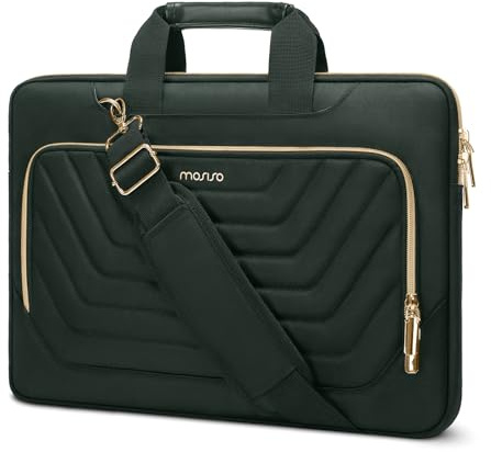 MOSISO Laptop Bandolera, 15-15,6 Pulgadas Portátil Maletín Compatible con MacBook Pro 16, HP, Dell, Lenovo, Mensajero Bolsa con Frente Quilted Trapecio Inverted Bolsillo&Cinturón,Verde Esmeralda