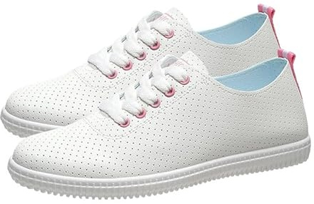 White Sport Shoes Women - Hollow Out Hole Lace Up Running Shoes Tire Pattern Rubber Sole Sports Shoes Non Slip Summer Fresh Color Sneaker Arch Support Easy Wear Footwear for Outdoor Running