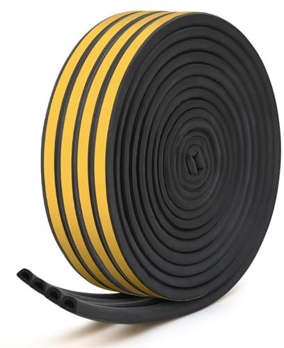 Inwee Bande de Joint D-Profil, 20M Joint d'Étanchéité Porte, Fenetre, Calfeutreur les Porte et Fenêtres avec Forte Adhérence, Isolante Froid, Insonorisé, Anti-poussière, Preuve de Collision (Noir)