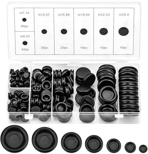 170 Pezzi 7 Misure Passacavi Guarnizione in Gomma, Passacavo Gomma, Passacavo Gomma Set, Pressacavi Auto Anello, Tappi in Gomma per Proteggere Fili, Spine e Cavi (Nero)