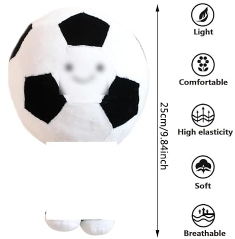 BZQCPLX Football Plush Toy, Soccer Stuffed Doll, Creative Soccer Cushion Plush Collectible Football Shaped Soft Toy, World Cup Sport Theme Plushie Gift for Lover Friends Kids - 25cm