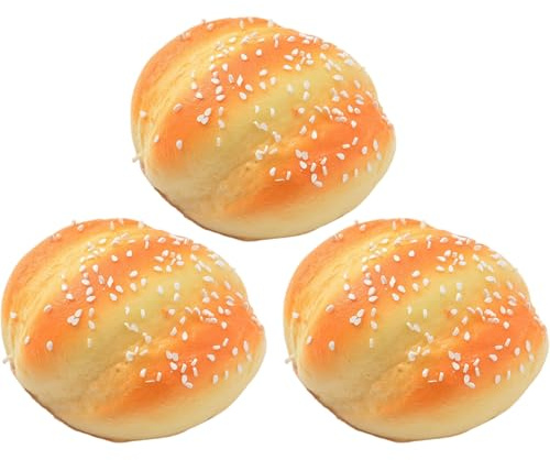 Licsaliwe Faux Pains, Pain Artificiel 3pcs, Couleur Jaune réaliste PU de Pain simulé Aliments saupoudrés de graines sésame Blanche pour l'affichage, Un Accessoire Photo, simulé Le Jeu