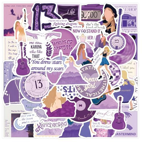 60pcs Popular Music Stickers Waterproof Vinyl Decals for Water Bottle Laptop Guitar Car Luggage Skateboard Manga Gifts for Teens Girls Boys (60pc-Purple-A)