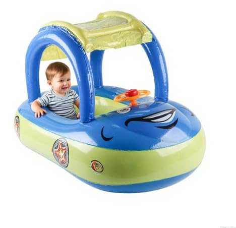 Eoixuqba PVC Flotadores para Bebés Flotador Bebe con Sombrilla flotadors Hinchable para Piscina Flotadors Bebe Inflable De Flotación En Forma De Coche Inflable con Sombrilla