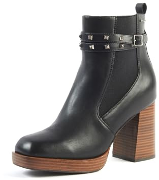 GABYLOU – KIM Model – Women's Comfort Ankle Boots for Wide Feet and Ankles 2XL – Removable Double Insole. 9.5 cm Block Heel – Rock Chic Style with Studded Straps