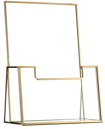 SUMTree Gold Metal Glass Brochure Holder Stand Countertop literature Holder Display Stand Pamphlets Flyers Storage Holder, 15 * 8 * 21.5cm