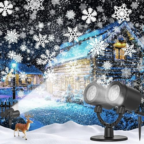 Copos de nieve Decoración navideña Proyector exterior Luz LED Doble cabezal Iluminación navideña impermeable Exterior para proyector láser exterior para fiestas en el jardín en casa