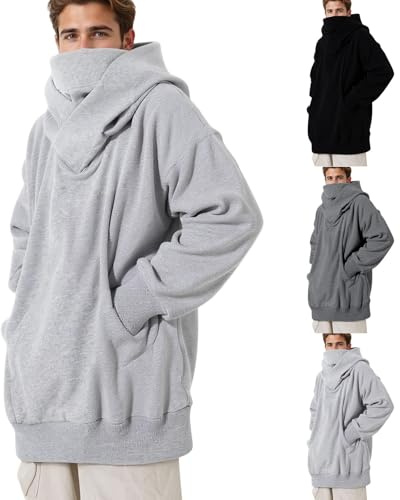 Felpa con cappuccio da uomo in pile con collo ad anello, funzionale, a collo alto, in velluto, a maniche lunghe, a collo alto, felpe calde, casual, comodo, in pile, per autunno e inverno, vestibilità