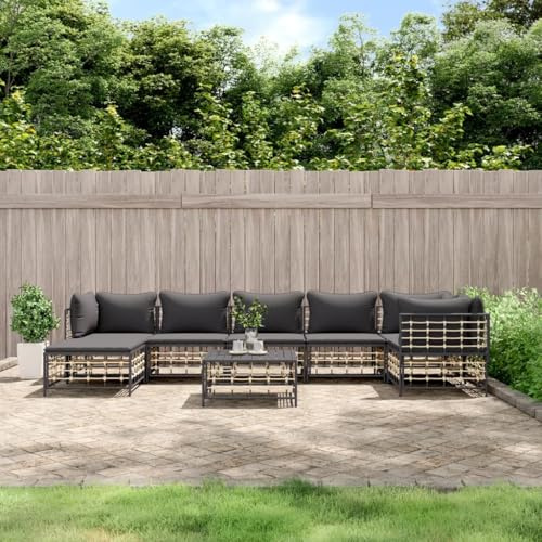 WEMYUFURN Juego de salón de jardín de ratán sintético resistente a la intemperie con marco de acero y cojines acolchados para patio, diseño modular, cómodo grupo de asientos, mesa estable