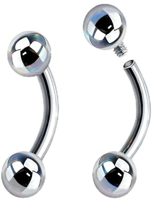 LAURITAMI 2Pcs Titanium Curved Barbells for Eyebrow Piercing, Tongue Bars 16G Lip Labret Tragus Helix Daith Cartilage Belly Piercing Jewellery 10mm